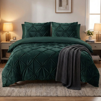 Sleeptime Dekbedovertrek Velvet Pintuck - Groen - Eenpersoons (140x200 Cm) - Groen Microvezel - Patroon - Sleeptime - Dekbed-Discounter.nl - 140 x 200/220 cm