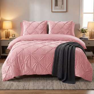 Sleeptime Dekbedovertrek Velvet Pintuck - Roze - Lits-Jumeaux (240x220 Cm) - Roze Microvezel - Patroon - Sleeptime - Dekbed-Discounter.nl - 240 x 200/220 cm