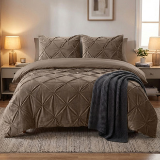 Sleeptime Dekbedovertrek Velvet Pintuck - Taupe - Tweepersoons (200x200 Cm) - Taupe Microvezel - Patroon - Sleeptime - Dekbed-Discounter.nl - 200 x 200/220 cm