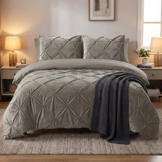 Sleeptime Dekbedovertrek Velvet Pintuck - Zand - Eenpersoons (140x200 Cm) - Zand Microvezel - Patroon - Sleeptime - Dekbed-Discounter.nl - 140 x 200/220 cm