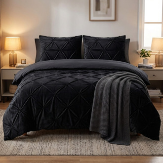 Sleeptime Dekbedovertrek Velvet Pintuck - Zwart - Lits-Jumeaux (240x220 Cm) - Zwart Microvezel - Patroon - Sleeptime - Dekbed-Discounter.nl - 240 x 200/220 cm