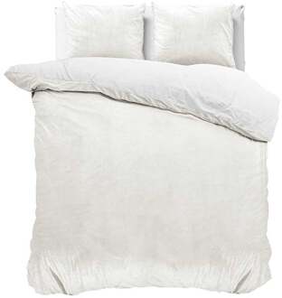 Sleeptime Dekbedovertrek Velvet Uni - Super Zacht - Incl. Knoopsluiting en Kussenslopen - Wit - 2-persoons 200 x 220 cm + 2 slopen
