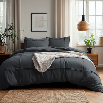 Sleeptime Dekbedovertrek Washed Tufted - Antraciet - Tweepersoons (200x200 Cm) - Wit Microvezel - Effen - Sleeptime - Dekbed-Discounter.nl