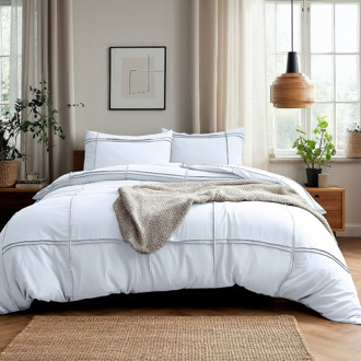 Sleeptime Dekbedovertrek Washed Tufted - Wit - Tweepersoons (200x200 Cm) - Wit Microvezel - Strepen - Sleeptime - Dekbed-Discounter.nl - 200 x 200/220 cm