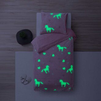 Sleeptime Glow in the dark Unicorn Dekbedovertrek - 140X200/220 + 1 x kussensloop 60x70 - Roze