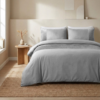 Sleeptime Sale: -25% | Dekbedovertrek Velvet Band - Sand Grijs - Eenpersoons (140x200 Cm) - Grijs Microvezel - Effen - Sleeptime - Dekbed-Discounter.nl - 140 x 200/220 cm