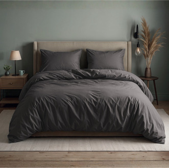 Sleeptime Sale: -50% | Dekbedovertrek Katoen Uni - Antraciet - Eenpersoons (140x200 Cm) - Antraciet Katoen - Effen - Sleeptime - Dekbed-Discounter.nl