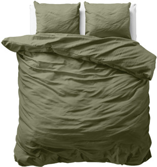 Sleeptime Sale: -50% | Dekbedovertrek Katoen Uni - Groen - Tweepersoons (200x200 Cm) - Groen Katoen - Effen - Sleeptime - Dekbed-Discounter.nl - 200 x 200/220 cm