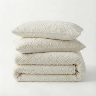 Sleeptime Sale: -65% | Dekbedovertrek Teddy Faux Fur Syon - Crème - Tweepersoons (200x200 Cm) - Taupe Microvezel Teddy - Effen - Sleeptime - Dekbed-Discounter.nl