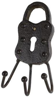 Sleutelhaakje "Key Lock" Antiek Bruin Metaal 6,5x16x3cm Met 3 Haken zwart