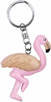 Sleutelhanger flamingo - roze - ca. 7 cm - hout - dierensleutelhanger - vogelfiguur