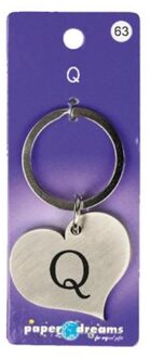 sleutelhanger hart letter Q 10 x 4 cm staal zilver