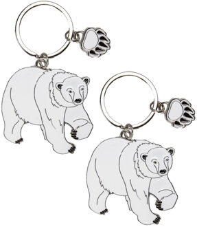 Sleutelhanger ijsbeer - 2x - metaal - 5 cm - dieren cadeau artikelen
