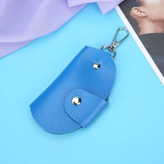 Sleutelhanger Key Holder Bag Case Draagbare Lederen Huishoudster Autosleutel Houders Unisex Wallet Cover Eenvoudige Effen Kleur Opbergtas Blauw