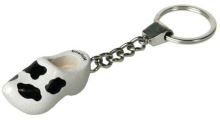 Sleutelhanger klompje enkel koe 4cm Wit - Transparant