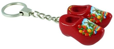 Sleutelhanger met 2 klompjes - rood - 4 cm - Oud Hollands souvenir - Cadeau/gadgets