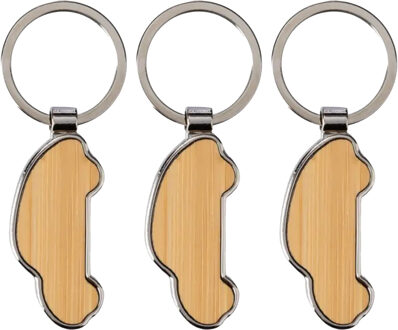 Sleutelhanger met auto - 3x - bamboe/metaal - 5 x 2 cm - eigen auto/nieuwe auto - eerste auto cadeau