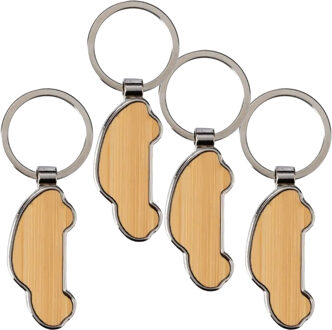Sleutelhanger met auto - 6x - bamboe/metaal - 5 x 2 cm - eigen auto/nieuwe auto - eerste auto cadeau