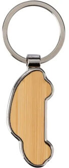 Sleutelhanger met auto - bamboe/metaal - 5 x 2 cm - eigen auto/nieuwe auto - eerste auto cadeau