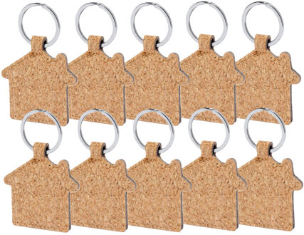 Sleutelhanger met huisje - 10x - kurk/metaal - 5 x 6 cm - eigen huis/nieuw huis