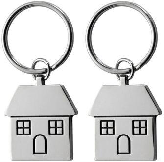 Sleutelhanger met huisje - 2x - 7 cm - RVS - nieuwe woning cadeau - huissluitels Zilver