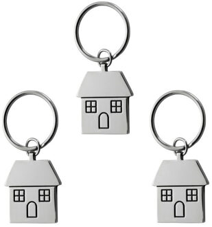 Sleutelhanger met huisje - 3x - 7 cm - RVS - nieuwe woning cadeau - huissluitels