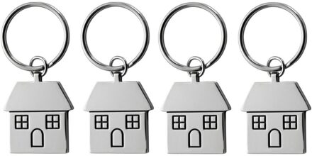 Sleutelhanger met huisje - 4x - 7 cm - RVS - nieuwe woning cadeau - huissluitels Zilver