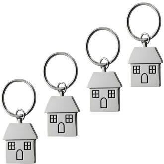 Sleutelhanger met huisje - 4x - 7 cm - RVS - nieuwe woning cadeau - huissluitels