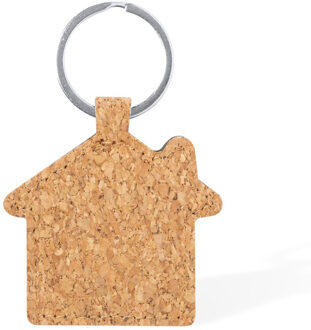 Sleutelhanger met huisje - kurk/metaal - 5 x 6 cm - eigen huis/nieuw huis