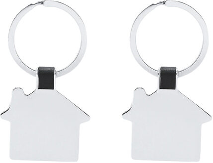 Sleutelhanger met klein huisje - 2x - zilver - metaal - 3.5 x 3 cm - eigen huis/nieuw huis