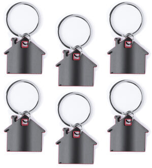 Sleutelhanger met klein huisje - 6x - rood/grijs - metaal - 4 x 3.8 cm - eigen huis/nieuw huis
