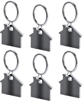 Sleutelhanger met klein huisje - 6x - wit/grijs - metaal - 4 x 3.8 cm - eigen huis/nieuw huis