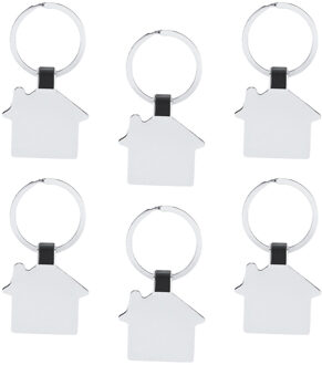 Sleutelhanger met klein huisje - 6x - zilver - metaal - 3.5 x 3 cm - eigen huis/nieuw huis