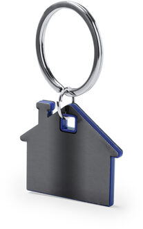 Sleutelhanger met klein huisje - blauw/grijs - metaal - 4 x 3.8 cm - eigen huis/nieuw huis