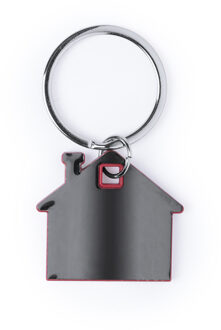 Sleutelhanger met klein huisje - rood/grijs - metaal - 4 x 3.8 cm - eigen huis/nieuw huis