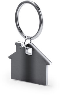 Sleutelhanger met klein huisje - wit/grijs - metaal - 4 x 3.8 cm - eigen huis/nieuw huis