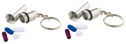 Sleutelhanger met pillendoosje - 2x - voor medicatie - Medicijnen meenemen - 5 cm - aan beugeltje