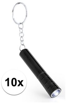 Sleutelhanger met zaklamp - 10x - zwart - Uitdeel speelgoed cadeautjes - mini zaklampen