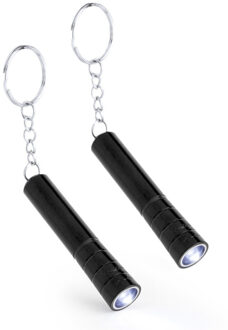 Sleutelhanger met zaklamp - 2x - zwart - Uitdeel speelgoed cadeautjes - mini zaklampen