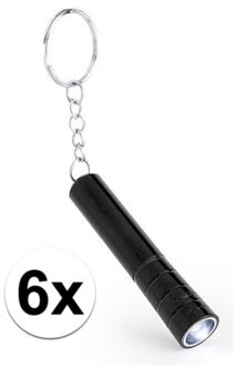 Sleutelhanger met zaklamp - 6x - zwart - Uitdeel speelgoed cadeautjes - mini zaklampen