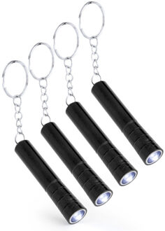 Sleutelhanger met zaklamp - 8x - zwart - Uitdeel speelgoed cadeautjes - mini zaklampen