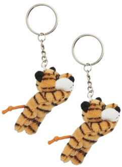 Sleutelhanger pluche Tijger - 4x - knuffel sleutelhanger - 6 cm - cadeau knuffel
