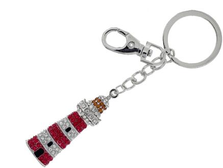 Sleutelhanger vuurtoren bling metaal 5cm rood