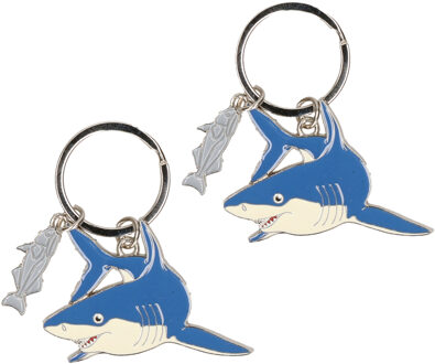 Sleutelhanger witte haai - 2x - metaal - 5 cm - Dieren cadeau - Kinderen