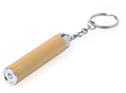 Sleutelhanger zaklamp - bamboe - 1 LED - inclusief batterij - mini zaklamp