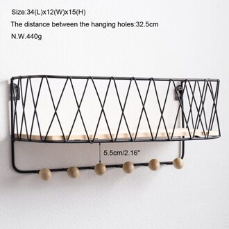 Sleutelhouder Mail Rack Hal Plank Creatieve Eenvoudige Nordic Smeedijzeren Raster Muur Mount Opbergrek Haken Key Sorter Organizer zwart-L
