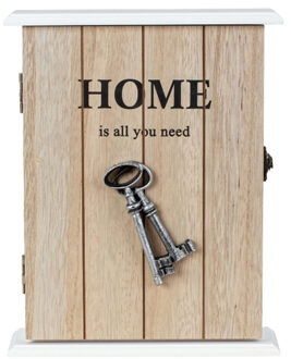 Sleutelkastje van hout - Beige/wit - 20 x 6 x 25 cm - voor 6 sleutels
