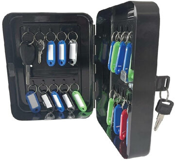 sleutelkastje - zwart - 20 sleutels - metaal - 20 x 16 x 7.5 cm - Sleutelkluisjes