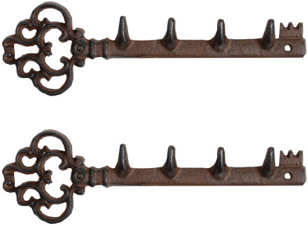 Sleutelrekje - 2x - met 4 haken - 30 cm - gietijzer - rekje in sleutel vorm