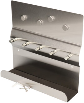 Sleutelrekje - 5 haakjes en magneetjes - zilver - 25 x 24 cm - rvs